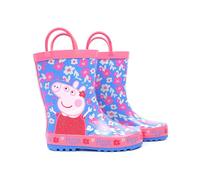 Peppa Pig Gummistiefel Flower Girl's Easy-On Griffe Rosa Blau Regen Welly 24 EU