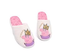 Peppa Pig Hausschuhe für Damen | Damen Königin Mumie Haus Schuhe Geschenk für Sie | Weiß Pink Gold Glitzer Schaumstoff Slip On 36-37 EU