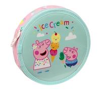 PEPPA PIG ICE CREAM - Runder Federmappe, mit 18 Teilen, leicht zu reinigen, Federmäppchen für Kinder, ideal für Kinder von 5 bis 14 Jahren, bequem und vielseitig, 21 x 3,5 cm, Hellrosa/Minzgrün,
