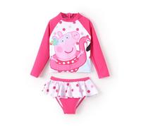 Peppa Wutz Badeanzug Mädchen Bikini Set, Meerjungfrau-Print Summer Bademode 2-teiliges Langarm Tankini mit Rüschen Rock, Peppa Pig Kleidung Kinder Badebekleidung Schwimmanzug für Kleinkinder 2-6 Jahre