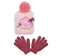 Peppa Wutz Pig Mütze und Handschuhe Kinder | Geschenke für Mädchen | Set | Winter | Strickmütze | Beanie | Bommelmütze