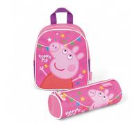 Peppa Wutz, Rucksack Kindergarten mit Federmäppchen, Kindergartenrucksack mit Reißverschluss von Peppa Wutz, Set Passend zum Federmäppchen, Ideal für die ersten Schuljahre, 24 x 10 x 20 cm