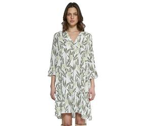 Peppercorn Luna Viskose Kleid Damen - Lange Sommerkleider Damen - Kleid V Ausschnitt - Weiss Und Grün Sommerkleid Damen - Elegantes Und Formelles Weiße Sommerkleider Knielang - Kleid Blumen Damen