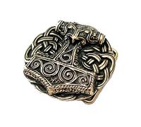 Pera Peris Gürtelschnalle Für Gürtel - Thorshammer aus Schonen - Wikinger - Thor - Odin - Hammer Buckle mit Knoten (Farbe: Messing oder Farbe: Silber) (messing)