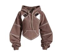 Perbai Damen-Kapuzenpullover, rückenfrei, lange Ärmel, Gothic, Punk, Y2K, Kaffee, S