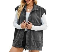 Perbai Damen Oversized Denim Vest Mid Long Jean Vest Distressed Sleeveless Denim Jacket, B Grau, X-Klein