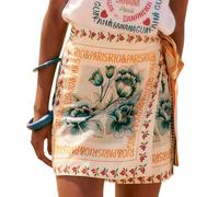 Perbai Damen Sommer Floral Wrap Kurzer Rock Hohe Taille Krawatte Knoten A Linie Strand Mini Boho Rock, Beige, X-Klein