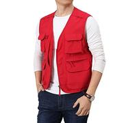 Perbai Herren Schwarz Utility Angeln Weste Outdoor Sommer Leichte Arbeit Foto Safari Cargo Weste, Rot/Ausflug, einfarbig (Getaway Solids), XL