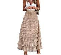 Perbai Langer Maxi-Tüllrock für Damen, hohe Taille, A-Linie, mehrlagiges Netz-Tutu, Petticoat, Champagner, Mittel