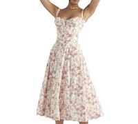 PERBERCH Geblümtes Bustier-Kleid zur Taillenformung, bedrucktes Bustier-Sommerkleid, Lange Strandkleider für Damen mit Spaghettiträgern (A,M)