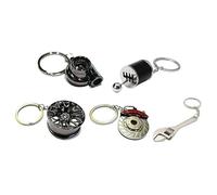 Perfeclan 5-teiliges Autoteile-Schlüsselanhänger-Set aus Metall, Mini-Werkzeug-Schlüsselanhänger, tragbares Autozubehör, robuster Edelstahl-Schlüsselring für