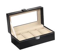 Perfeclan Uhrenbox für Herren, luxuriöses Uhrenetui aus PU-, großer Uhrenhalter, mit Uhrenorganizer aus Glas für Damen und Herren, 4-Steckplatz