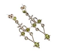 Peridot Ohrringe aus 925er Sterlingsilber mit natürlichen Edelsteinen, handgefertigt, für Frau, Tochter, Ohrstecker für Valentinstag, Osterschmuck, 6 x 4 mm, 4 mm, Sterlingsilber