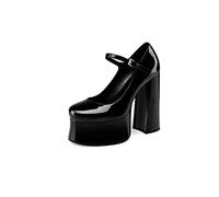 Perisis Damen Elegant Plateau Chunky High Heels Lackleder Knöchelriemen Geschlossene Zehen Mary Jane Pumps Schuhe, schwarzer lack, 43 EU