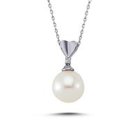 Perle & Diamant Anhänger mit Kette Collier Halskette in 14 Karat Weißgold