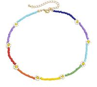 Perlen Choker Halskette Regenbogen Gänseblümchen Blume Perlen Halskette Summer Beach Bunte Choker Halskette Bunte Blumen Halskette Sommer Halsketten Party Schmuck Für Frauen Mädchen C