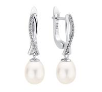 Perlen Ohrringe Niam aus Silber 925 echte weiße Perle Tropfenform und Brilliance Zirconia