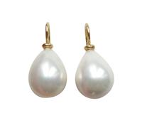 Perlen-Ohrringe Tropfen weiß Muschelkern Sterling-Silber gold plattiert 585 Goldschmiede-Arbeit Handarbeit elegant klassisch stilvoll