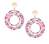 Perlen-Tropfenohrringe, Regenbogen Baumelnde Boho-Ohrringe Rund Kreis Statement-Ohrring mit Anhänger Vintage Bunt Sommer Strand Schmuck für Frauen Mädchen Strand Urlaub Party Ferien