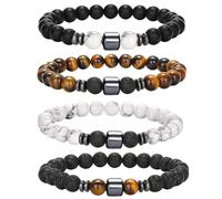 Perlenarmbänder für Herren Set 4 Stück Perlenarmband Herren mit 8 mm Tigerauge Lavastein Stretch Naturstein Perlen Armband für Männer Fraun elastische Herrenarmband Schmuck Armband Geschenk (Set B)