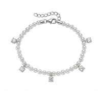 Perlenarmband FIRETTI "Schmuck Geschenk Silber 925 Armschmuck Armkette mit Behang", silberfarben, kristallweiß, weiß, kristallweiß, Armbänder, Damen, 19cm, Perlen Silber 925 (Sterlingsilber), Perlen, 