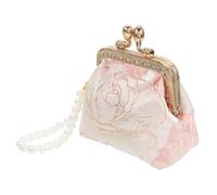 Perlenbesetzte Handtasche mit Kiss Lock und Jacquard für Damen | Polyesterfutter, im Vintage Stil mit Imitationsperlen, Geeignet für Reisen und Gesellige Anlässe