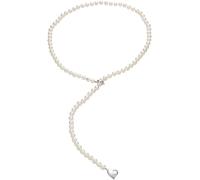 Perlenkette ADRIANA "Schmuck Geschenk Silber 925 Halskette Taormina Herz", bunt (silberfarben, weiß), Halsketten, Damen, Perlen Seide Silber 925 (Sterlingsilber), L: 60 B: 6mm, Perlen, Seide, Silber 9