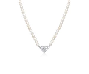 Perlenkette ELLI "Elli Halskette Choker Perle Herz Edelweiss 925 Silber" Gr. 40, silber, Halsketten, Damen, 40, ohne Stein, Silber 925 (Sterlingsilber), L: 40, Perlenkette (43716332-40) silber