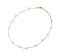 Perlenkette FIRETTI "Schmuck Geschenk Edelstahl Halsschmuck Halskette", gelbgoldfarben, weiß, Halsketten, Damen, Edelstahl Perlen, L: 45 B: 7mm, Edelstahl, Perlen, Perlenkette, Made in Germany - mit P