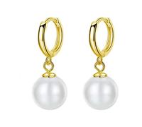 Perlenohrringe 925 Perlenohrringe Hängend für Damen,1 Paar Hypoallergene Ohrringe Gold Creolen Gold Klein Perlenschmuck Goldene Ohrringe Damen 10mm