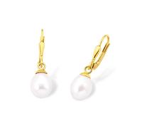 Perlenohrringe AMOR "2013828", gold (gelbgoldfarben, weiß), Ohrringe, Damen, Gelbgold 375 Perlen, Gelbgold 375, Perlen, Perlenohrringe, mit Süßwasserzuchtperle (83578429-0)