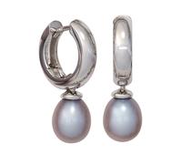Perlenohrringe JOBO "Creolen mit Perlen 23 mm", weißgold 585, Ohrringe, Damen, Perlen Weißgold 585, Perlen, Weißgold 585, 14 Karat 585 Weißgold (53473127-0) weißgold 585