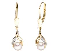 Perlenohrringe JOBO, gelb (gelbgold 585), Ohrringe, Damen, P1 = bei 10-facher Vergrößerung erkennbare Einschlüsse, Diamanten Gelbgold 585 Perlen, Diamanten, Gelbgold 585, Perlen, 585 Gold mit 2 Diaman