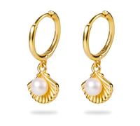 Perlenohrringe, Süß Huggie-Perlenohrringe Zierliche Hängeohrringe Leicht Muschelohrringe Silber Hängeohrringe für Sommer Strand Schmuck Frauen Geschenk (Gold)