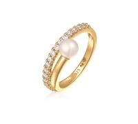 Perlenring ELLI PREMIUM "Ring Süßwasserperle Zirkonia 925 Silber" Gr. 56, gold, Fingerringe, Damen, 56, ohne Stein, Silber 925 (Sterlingsilber), 6mm, Perlenring (86527939-56) gold