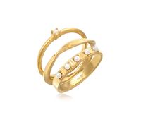 Perlenring ELLI "Synthetische Perlen Stapelring Klassik 3er Set 925 Silber" Gr. 52, gold, Fingerringe, Damen, 52mm, ohne Stein, Silber 925 (Sterlingsilber), 3,1mm, Perlenring (23826529-52)