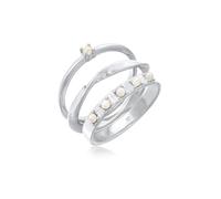 Perlenring ELLI "Synthetische Perlen Stapelring Klassik 3er Set 925 Silber" Gr. 54, silber, Fingerringe, Damen, 54mm, ohne Stein, Silber 925 (Sterlingsilber), 3,1mm, Perlenring (51507727-54)