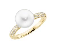 Perlenring "mit Muschelkern-Perle und Zirkonia, Silber 925" Gr. 56, gold, GIORGIO MARTELLO MILANO, Fingerringe, Damen, 56, Silber 925 (Sterlingsilber), Perlenring (47173911-56) gold