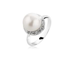 Perlenring NENALINA "Muschelkern-Perle Kristalle 925 Silber" Gr. 54, silber, Fingerringe, Damen, 54mm, ohne Stein, Silber 925 (Sterlingsilber), 2mm, Perlenring (44090323-54) silber