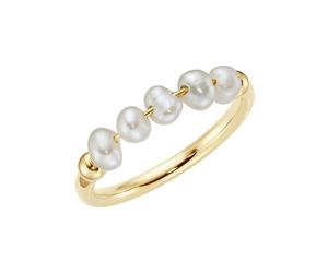 Perlenring SMART JEWEL "mit weißen Süßwasser-Perlen, Silber 925" Gr. 58, gold, Fingerringe, Damen, 58, Silber 925 (Sterlingsilber), Perlenring (31660942-58) gold