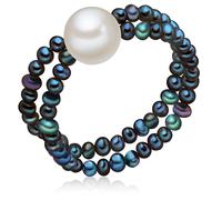 Valero Pearls Damen Perlenring mit Süßwasser-Zuchtperlen weiß/schwarz Potato 2,0-2,5 mm / 6,0-6,5 mm flexibel