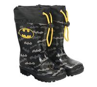 PERLETTI Batman Regenstiefel Kinder Kindergarten - Schwarze Stiefeletten für Jungen mit Superheld Fledermäuse - Gummistiefel Kleinkind mit Rutschfeste Sohle und Gelbem Kordelzug (Schwarz, 24/25 EU)