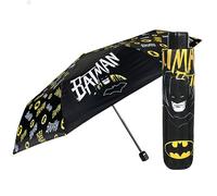 PERLETTI Batman Taschenschirm Kinder 7 8 9 Jahre - Mini Kinderschirm Kompakt für Jungen mit Schwarze Fledermaus - Gelber Regenschirm Regen Schirm Leicht Windfest Grundschule - Durchmesser 91 cm