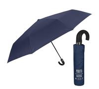 PERLETTI Blauer Taschenschirm Herren mit Auf Zu Automatik - XL Schirm Herrenschirm Sturmfest Winddicht - Regenschirm Klappbar Faltbar Kompakt - Durchmesser 118 cm (Blau mit Gebogenem Griff)