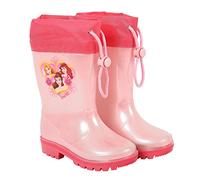 PERLETTI Disney Prinzessinnen Regenstiefel für Kleine Mädchen - Princess Stiefeletten Cinderella Arielle Rapunzel - Wasserdichte Stiefel mit Rutschfeste Sohle und Kordelzug (Rosa, 26/27 EU)