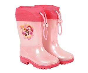 PERLETTI Disney Prinzessinnen Regenstiefel für Kleine Mädchen - Princess Stiefeletten Cinderella Arielle Rapunzel - Wasserdichte Stiefel mit Rutschfeste Sohle und Kordelzug (Rosa, 24/25 EU)