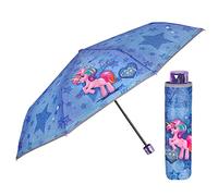 PERLETTI Einhorn Kinder Regenschirm Mädchen - Blau Unicorn Taschenschirm Minischirm Kinderschirm - Regenschirm Klein Windfest mit Reflektierendem Rand Kinder 7+ Jahren - Durchmesser 91 cm (Denim)