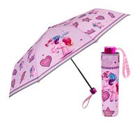 PERLETTI Einhorn Kinder Regenschirm Mädchen - Rosa Pink Unicorn Taschenschirm Minischirm Kinderschirm 7+ Jahren - Regenschirm Klein Windfest mit Reflektierendem Rand - Durchmesser 91 cm (Pink Denim)