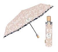 PERLETTI GREEN Damen Taschenschirm Ökologisch Automatik - Kompakt Klein Schirm Natürlich Öko Eco Friendly - Umwelfreundlicher Regenschirm Sturmfest Mini aus Holz - Durchm 96 cm (Weiße Blume)