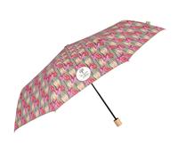 PERLETTI GREEN Manueller Regenschirm Ökologisch für Frauen - Damen Taschenschirm mit Holzgriff und Stoff Rosa Beige - Umwelfreundlicher Schirm Kompakt Windfest Klein - Durchmesser 97 cm (Rosa Tulpen)